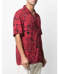 Chemise à manches courtes imprimée rouge et noir Ksubi