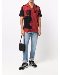 Chemise à manches courtes imprimée rouge et noir Fred Perry