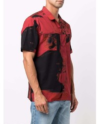 Chemise à manches courtes imprimée rouge et noir Fred Perry