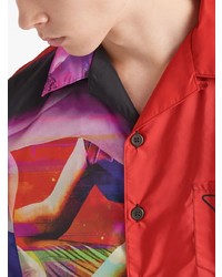 Chemise à manches courtes imprimée rouge Prada