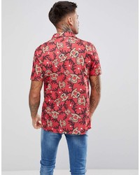 Chemise à manches courtes imprimée rouge