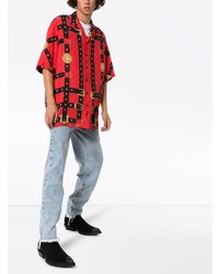 Chemise à manches courtes imprimée rouge Versace