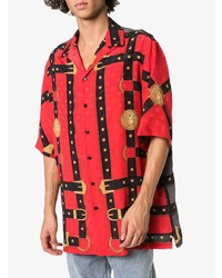 Chemise à manches courtes imprimée rouge Versace
