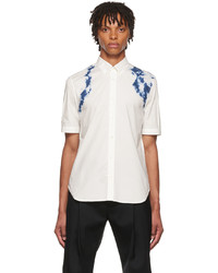 Chemise à manches courtes imprimée tie-dye blanc et bleu marine Alexander McQueen
