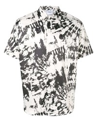 Chemise à manches courtes imprimée tie-dye blanche et noire