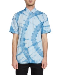 Chemise à manches courtes imprimée tie-dye bleu clair