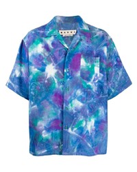 Chemise à manches courtes imprimée tie-dye bleue Marni