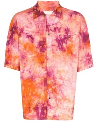 Chemise à manches courtes imprimée tie-dye fuchsia
