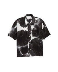 Chemise à manches courtes imprimée tie-dye noire et blanche