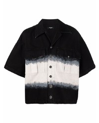 Chemise à manches courtes imprimée tie-dye noire et blanche Balmain