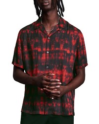 Chemise à manches courtes imprimée tie-dye rouge et noir