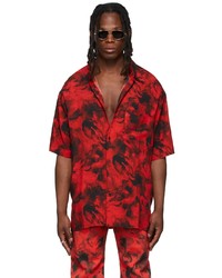 Chemise à manches courtes imprimée tie-dye rouge et noir LU'U DAN