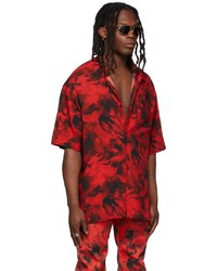 Chemise à manches courtes imprimée tie-dye rouge et noir LU'U DAN