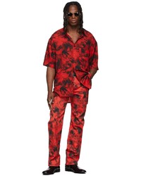 Chemise à manches courtes imprimée tie-dye rouge et noir LU'U DAN