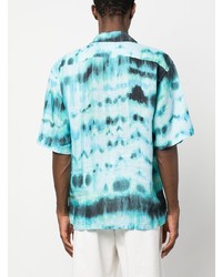 Chemise à manches courtes imprimée tie-dye turquoise 120% Lino