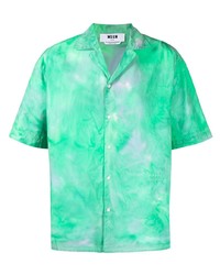 Chemise à manches courtes imprimée tie-dye verte MSGM