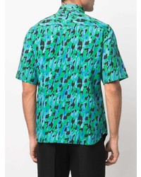 Chemise à manches courtes imprimée turquoise Salvatore Ferragamo