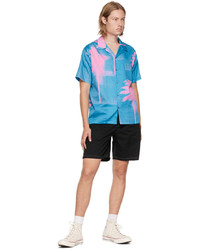 Chemise à manches courtes imprimée turquoise DOUBLE RAINBOUU