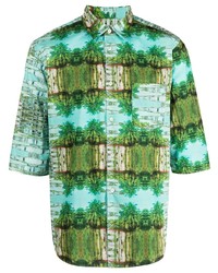 Chemise à manches courtes imprimée turquoise Comme des Garcons Homme Deux