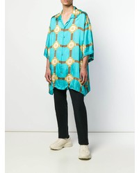 Chemise à manches courtes imprimée turquoise Gucci