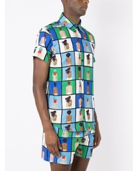 Chemise à manches courtes imprimée turquoise Amir Slama
