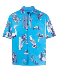 Chemise à manches courtes imprimée turquoise Neil Barrett