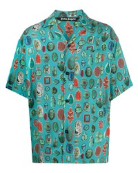 Chemise à manches courtes imprimée turquoise Palm Angels