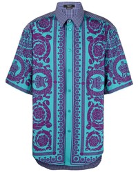 Chemise à manches courtes imprimée turquoise Versace