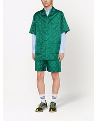 Chemise à manches courtes imprimée vert foncé Gucci