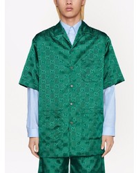 Chemise à manches courtes imprimée vert foncé Gucci