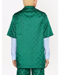 Chemise à manches courtes imprimée vert foncé Gucci