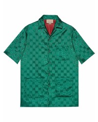 Chemise à manches courtes imprimée vert foncé Gucci