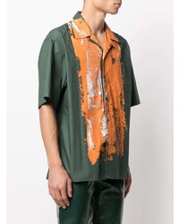 Chemise à manches courtes imprimée vert foncé Marni