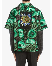 Chemise à manches courtes imprimée verte Prada