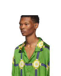 Chemise à manches courtes imprimée verte Gucci