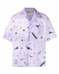 Chemise à manches courtes imprimée violet clair Marni