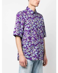 Chemise à manches courtes imprimée violette VERSACE JEANS COUTURE