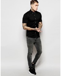 Chemise à manches courtes noire Asos