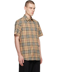 Chemise à manches longues à carreaux beige Burberry