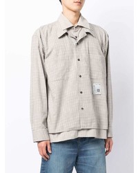 Chemise à manches longues à carreaux beige Maison Mihara Yasuhiro