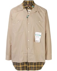 Chemise à manches longues à carreaux beige Maison Mihara Yasuhiro