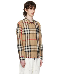 Chemise à manches longues à carreaux beige Burberry