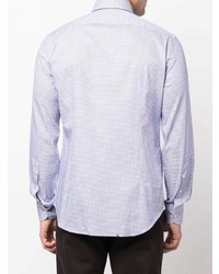 Chemise à manches longues à carreaux blanc et bleu marine Corneliani