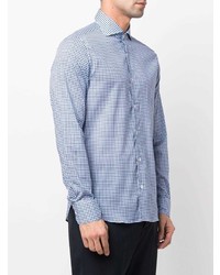 Chemise à manches longues à carreaux blanc et bleu marine Fedeli
