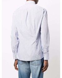 Chemise à manches longues à carreaux blanc et bleu Brunello Cucinelli