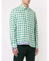 Chemise à manches longues à carreaux blanc et vert Marni