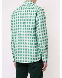 Chemise à manches longues à carreaux blanc et vert Marni