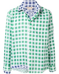 Chemise à manches longues à carreaux blanc et vert Marni