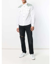 Chemise à manches longues à carreaux blanche Raf Simons