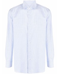 Chemise à manches longues à carreaux bleu clair Borrelli
